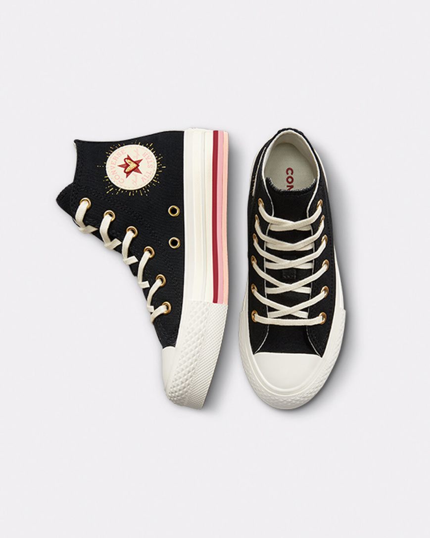 Sapatos Plataforma Converse Chuck Taylor All Star Lift Hearts Cano Alto Menina Pretas | PT X083019